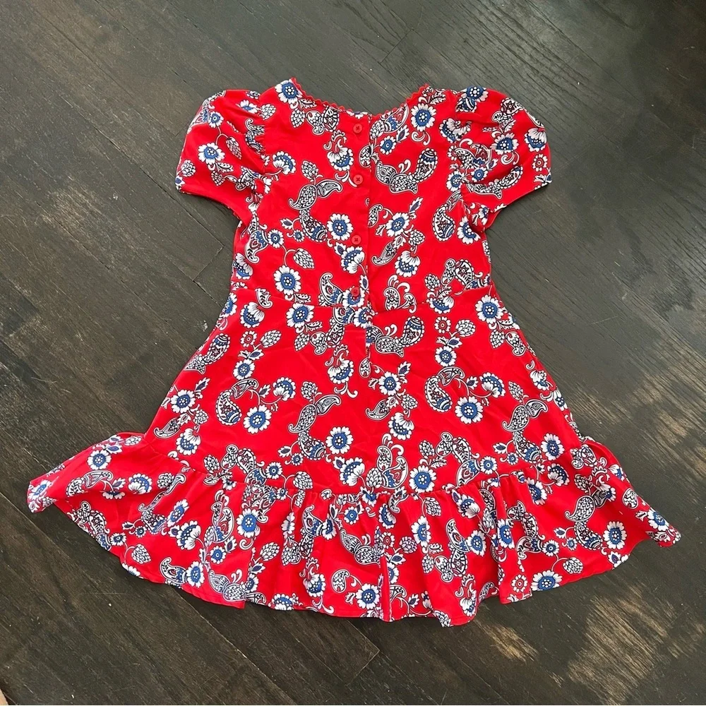 Girl’s Janie and Jack Funny Valentine Red Blue Paisley Floral Fun Party Dress 4